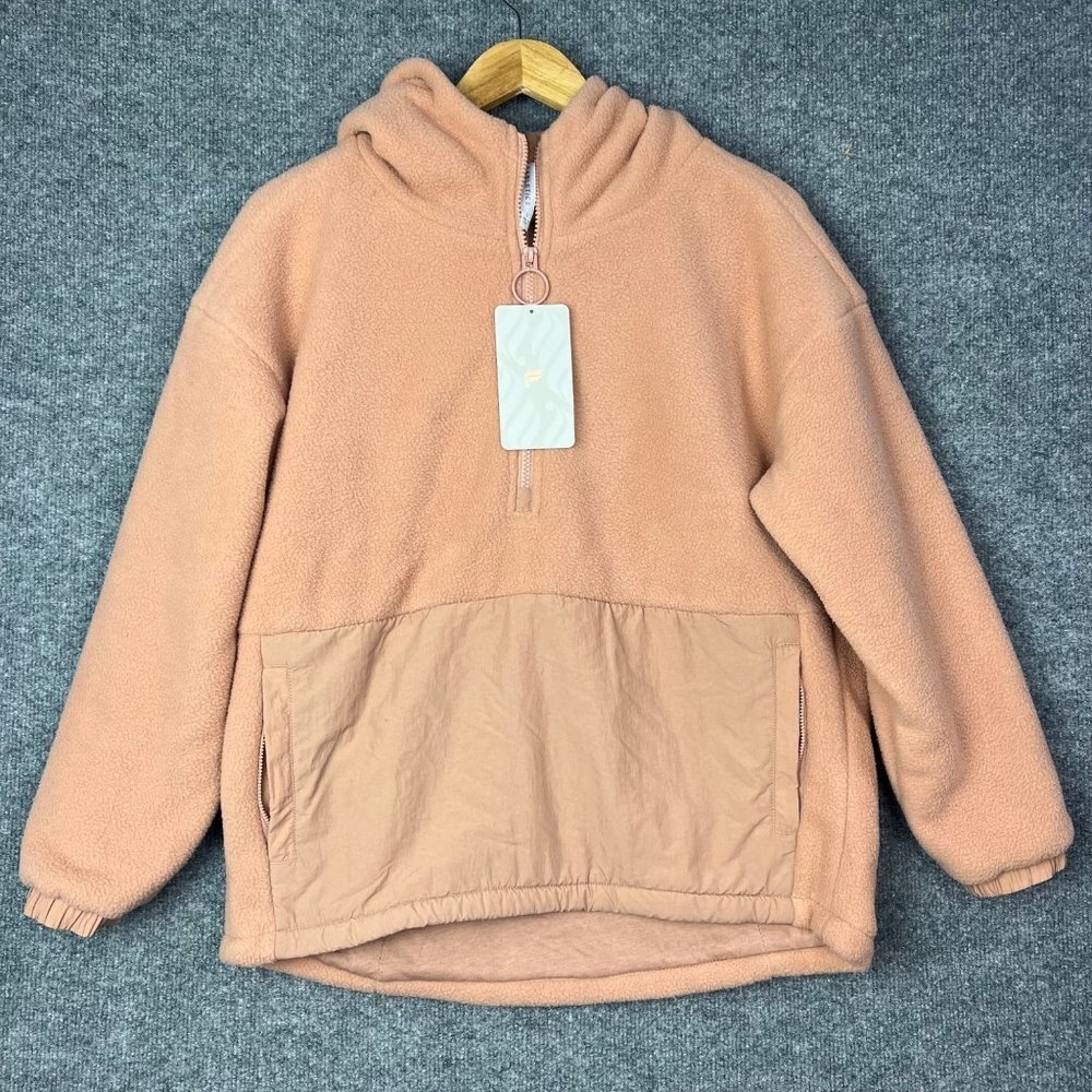 NEW Fabletics Women's Sherpa Brown Pocket Full-Zip Hooded‎ Jacket Size Small